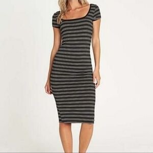 Billabong Share Alike Black Dress XS/6 Striped Scoop Neck Bodycon Dress